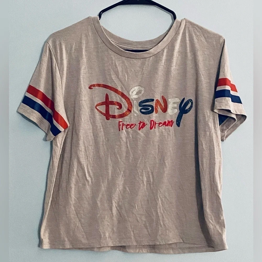 Disney Free to Dream Juniors Women's Size XL Gray Graphic Cropped Top Shirt